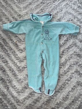 0/3m Carters beauty vintage 70s Cozy Blue Fleece Baby One-Piece Romper